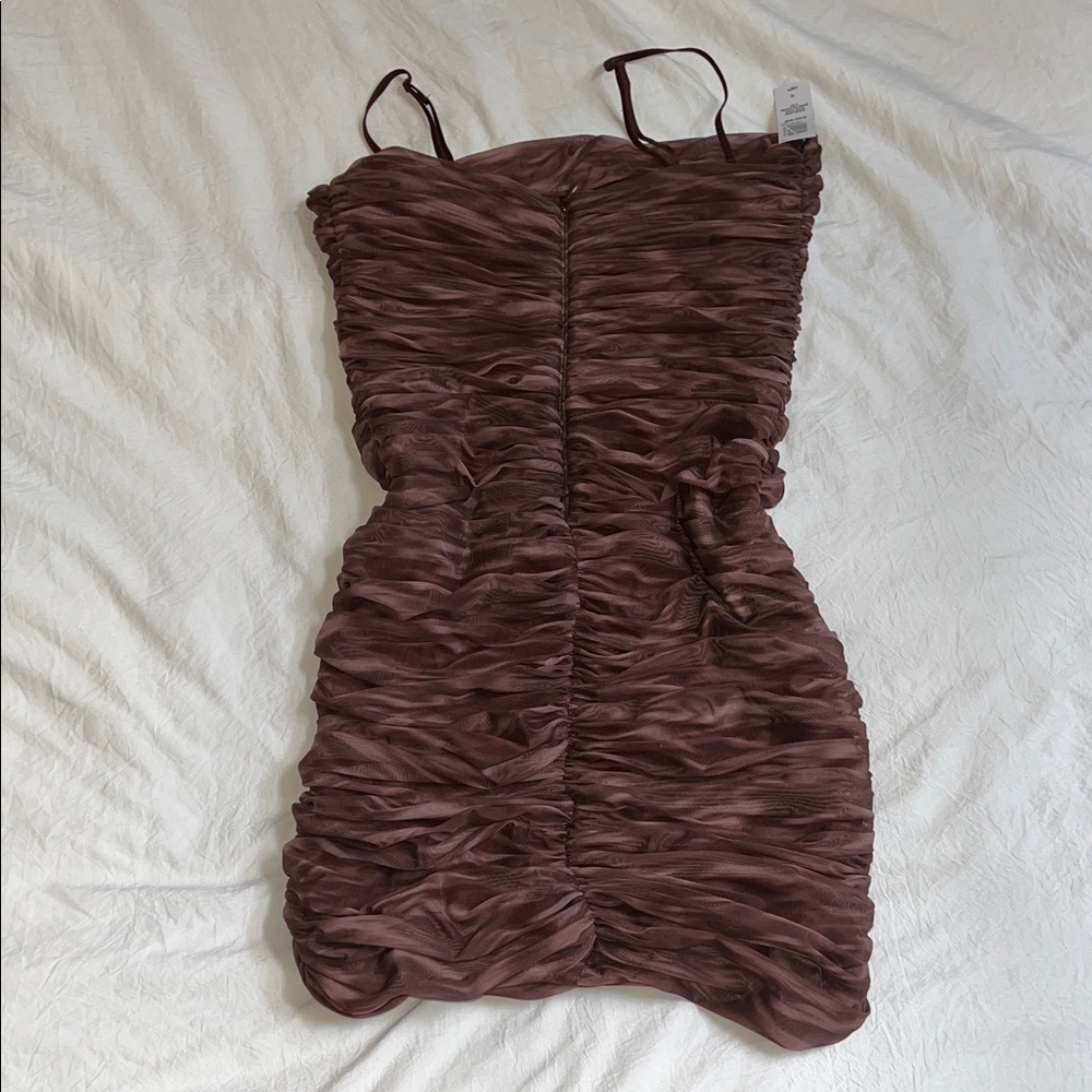 Babaton Aritzia Alias Mini Elegant Brown Ruched Dress - Picture 4 of 5